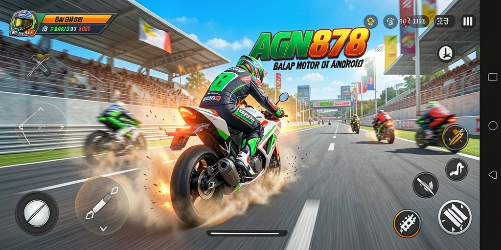 Tampilan gameplay mendebarkan di AGEN878 dengan balapan motor.
