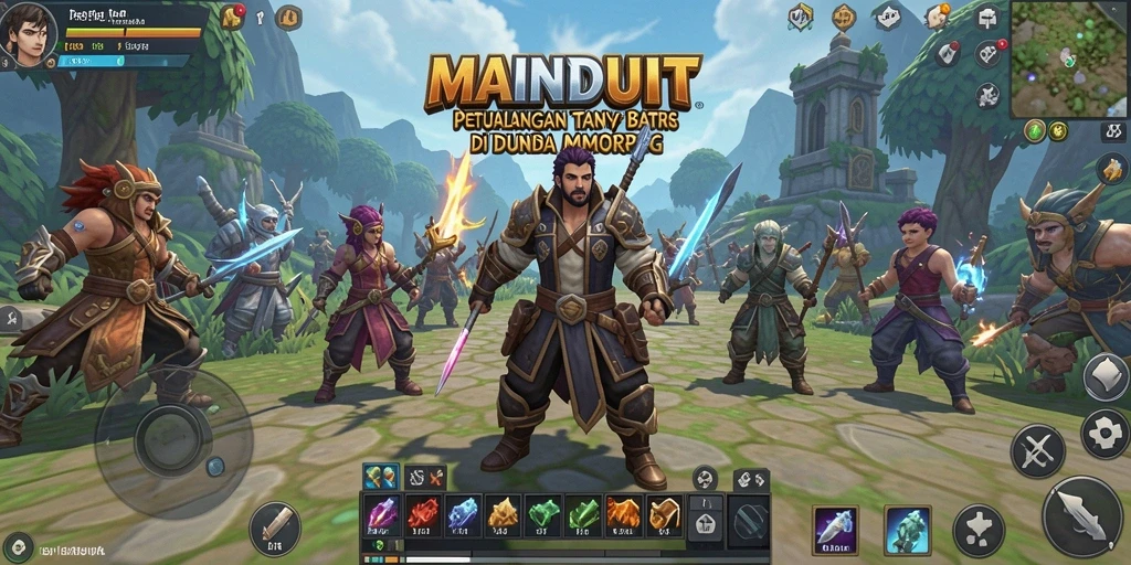 Screenshot utama MAINDUIT menampilkan aksi pertempuran seru dalam dunia MMORPG.