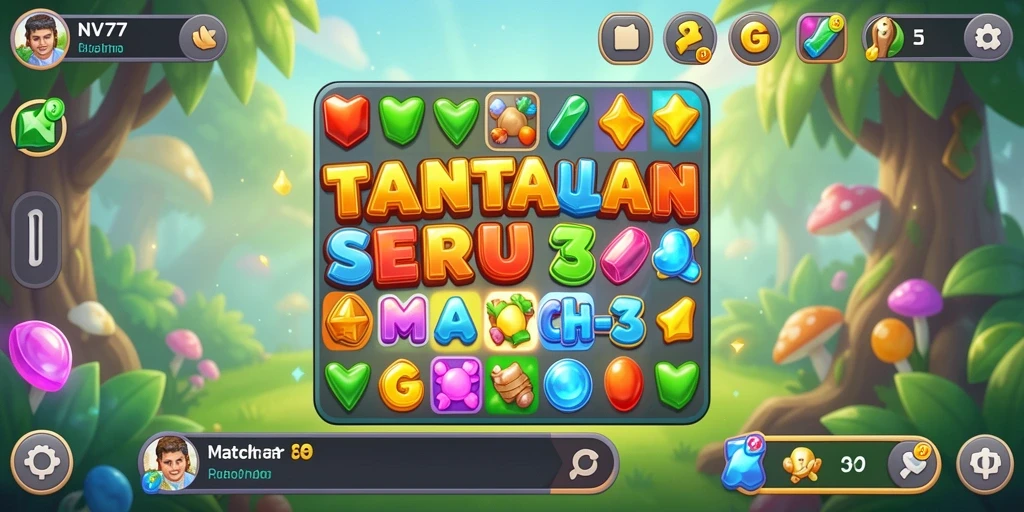 Tangkapan layar gameplay NV77 dengan tantangan Match-3 yang seru.