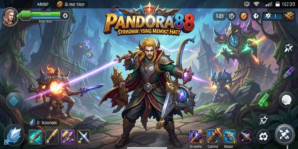 Screenshot gameplay PANDORA88 menampilkan aksi pertempuran strategi yang intens.